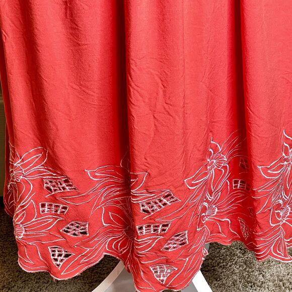 Jane Ashley Maxi Sundress Size M Orange Smocked Bodice White Embroidery At Hem - Picture 5 of 9